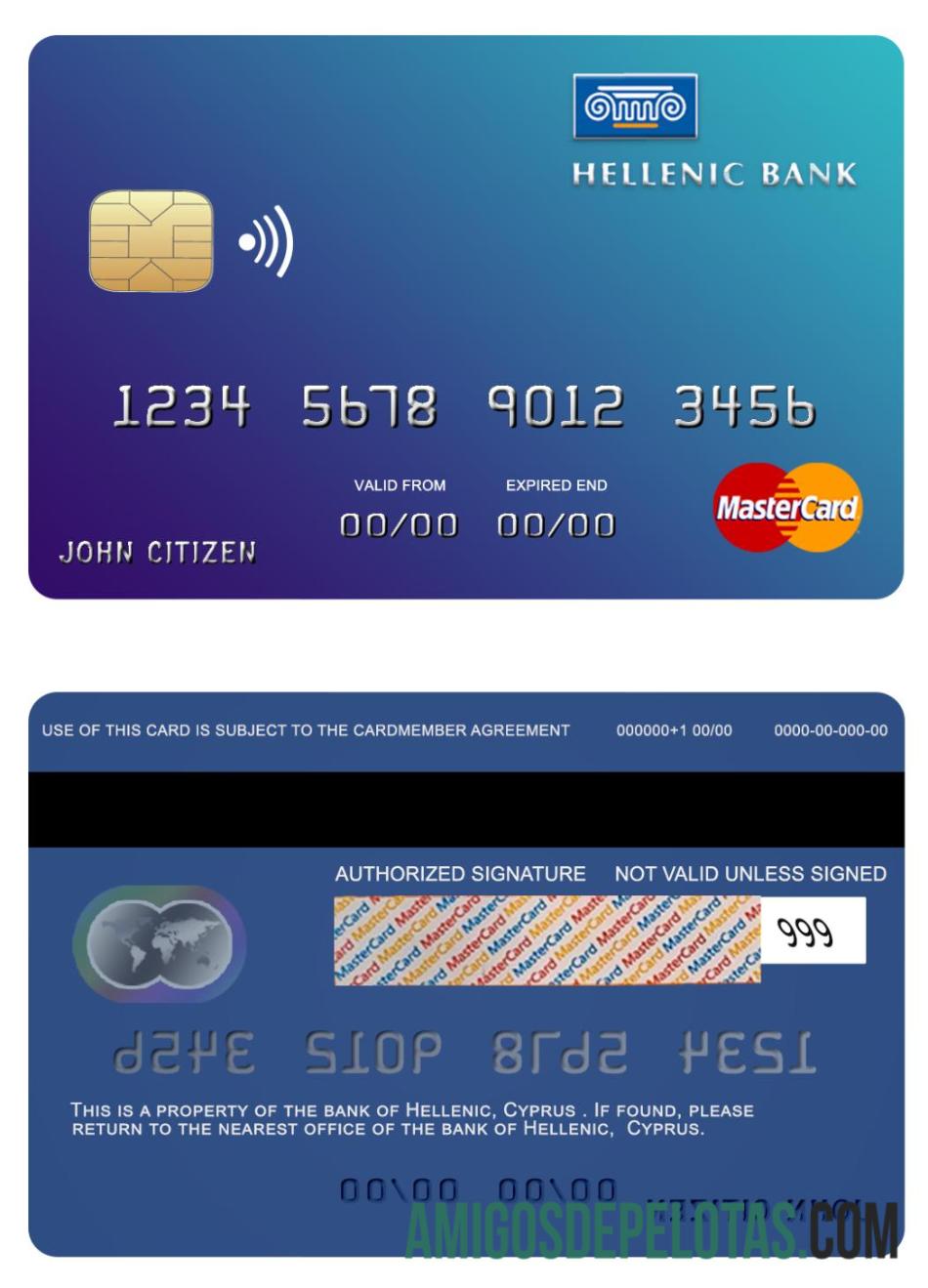Chipre Hellenic Bank Mastercard exemplo real
